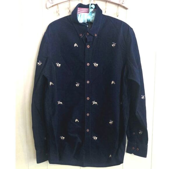 Beverly Hills Polo Club Dark Navy Long Sleeve Corduroy Men's Button Down XL - Picture 1 of 8